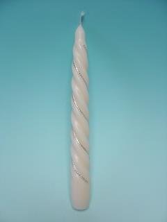 Renaissance Kerzen, m. Perlb. silber 200x22 weiß Größe:200x22mm, 2 mal getaucht mit 25% Stearin